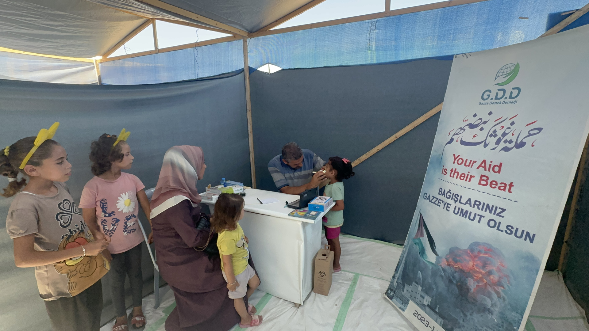 GDD provides mobile medical units to treat patients in shelter centers for the displaced people